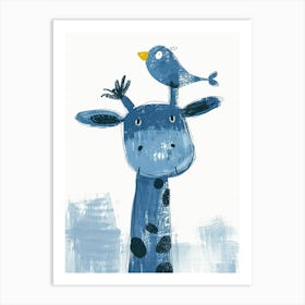 Small Joyful Giraffe With A Bird On Its Head 12 Art Print