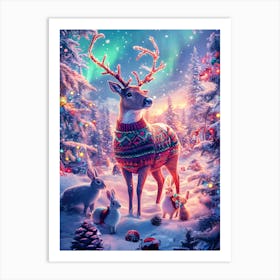 Cozy Christmas Reindeer In Festive Sweater Enchanted Winter Wonderland Art Print