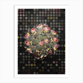 Vintage Pink Rosebush Bloom Flower Wreath on Dot Bokeh Pattern Art Print