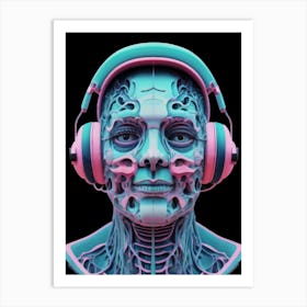 Human Head With Headphones Art Print