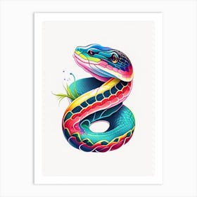 Banded Water Snake Tattoo Style Art Print