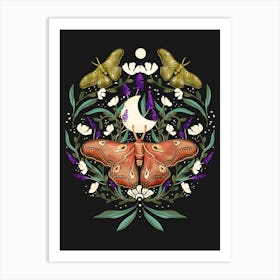 Moth And Flowers Art Print