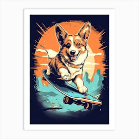Pembroke Welsh Corgi Dog Skateboarding Illustration 2 Art Print