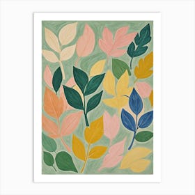 Whimsical Pastel Leaves no1 Art Print