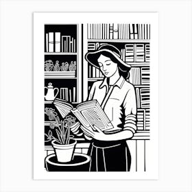 Just a girl who loves to read, Lion cut inspired Black and white Stylized portrait of a Woman reading a book, reading art, bookworm, Reading girl, 237 Art Print
