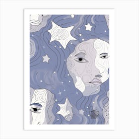 Zodiac Abstract Face Line Drawing 3 Art Print