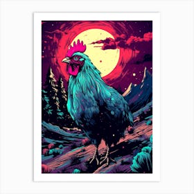 Rooster In The Moonlight Art Print