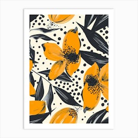 Seamless Pattern With Orange Flowers Art Print