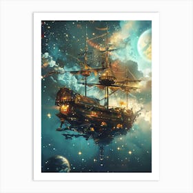 Fantasy Ship Floating in the Galaxy 24 Art Print