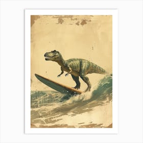 Vintage Giganotosaurus Dinosaur On A Surf Board 3 Art Print