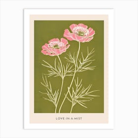 Pink & Green Love In A Mist 2 Flower Poster Art Print