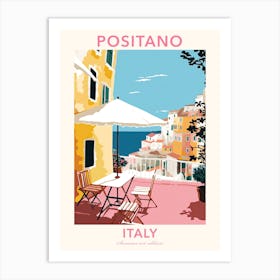 Positano, Italy, Flat Pastels Tones Illustration 1 Poster Art Print