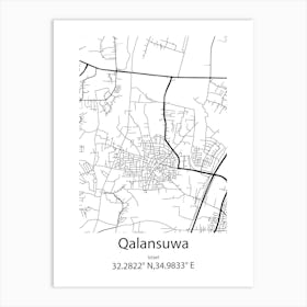 Qalansuwa,Israel Minimalist Map Art Print