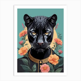 Floral Black Panther Portrait In A Suit (14) Art Print