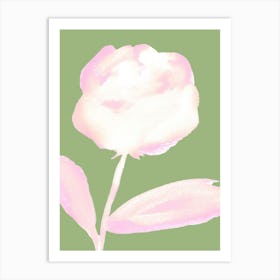 Rose White Pink Green Pastel - Watercolor Minimalist Painting Art Print