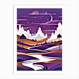 Purple Landscape With Mountains And Clouds Art Print