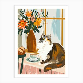 Tea Time With A Norwegian Forest Cat 4 Art Print