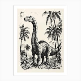 Camarasaurus Dinosaur Black Ink Illustration 4 Art Print