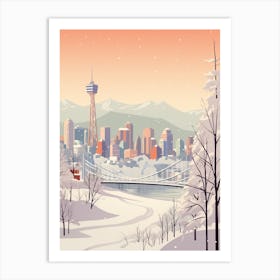 Vintage Winter Travel Illustration Vancouver Canada 5 Art Print