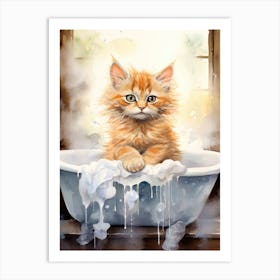 Kurilian Bobtail Cat In Bathtub Bathroom 1 Art Print