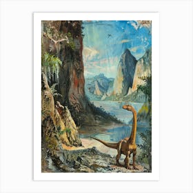 Dinosaur In A Rocky Landscape Painting 2 Art Print