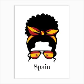 Cute Women Style Wearing Spain Flag Glasses Art Print