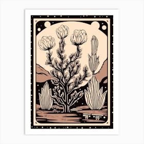 B&W Cactus Illustration Echinocereus Cactus 4 Art Print