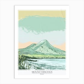 Mount Vesuvius Italy Color Line Drawing 3 Poster Art Print