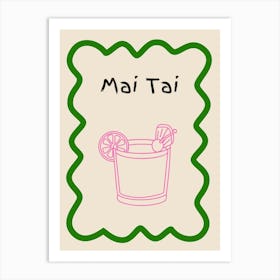 Mai Tai Doodle Poster Green & Pink Art Print