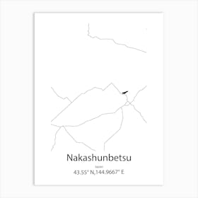 Nakashunbetsu,Japan Minimalist Map Art Print