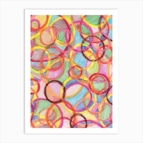 Circles Abstract Painting, Oil Pastel colorful Print. Art Print