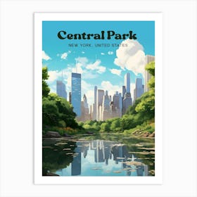 Central Park New York Tranquil Modern Travel Illustration Art Print