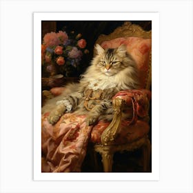 Sleepy Cat On A Throne Rococo Style 1 Art Print