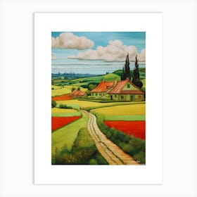 Green plains, distant hills, country houses,renewal and hope,life,spring acrylic colors.30 Art Print