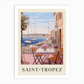 Saint Tropez France 4 Vintage Pink Travel Illustration Poster Art Print