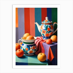 Oranges And Teapot Art Print