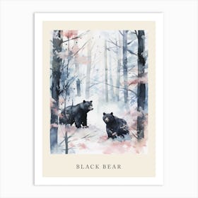 Winter Watercolour Black Bear 4 Poster Art Print