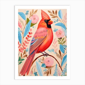Pink Scandi Northern Cardinal 2 Art Print