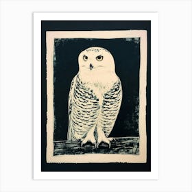 Snowy Owl Linocut Blockprint 1 Art Print