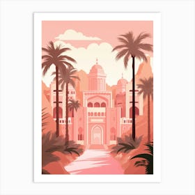 Pink Castle With Palm Trees  Art Print