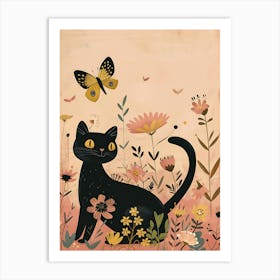 black cat with flower Art Print