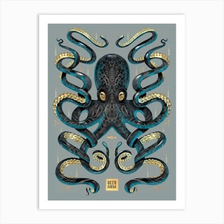 Octopus Black And Gold Art Print