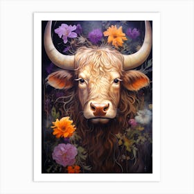 Bull With Flowers Art Print