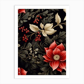 Christmas Poinsettia Floral Pattern Art Print