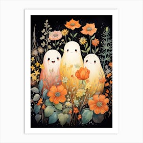 Cute Bedsheet Ghost, Botanical Halloween Watercolour 160 Art Print