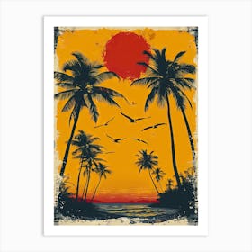 Sunset With Palm Trees 1 Art Print