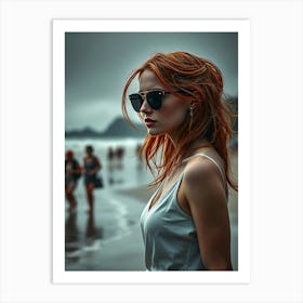 Redhead Woman On The Beach Art Print