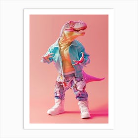 Pastel Toy Dinosaur In 80s Clothes 1 Art Print