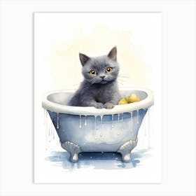 Chartreux Cat In Bathtub Bathroom 4 Art Print