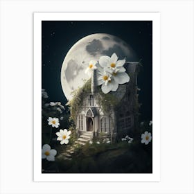 Dreamshaper V7 Hallowee Moon House White Flower 1 Art Print